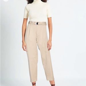 Miu Miu Beige Cotton Trousers with Logo Belt